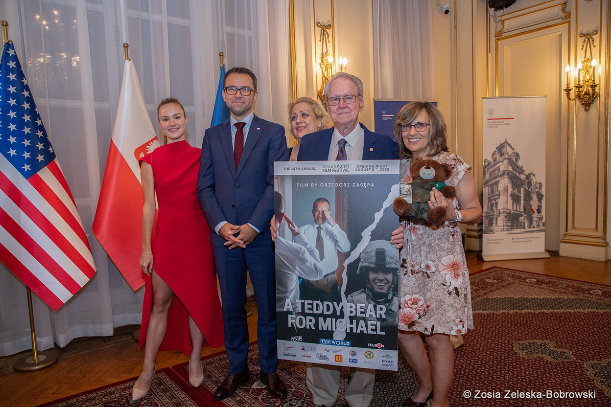 Group with poster